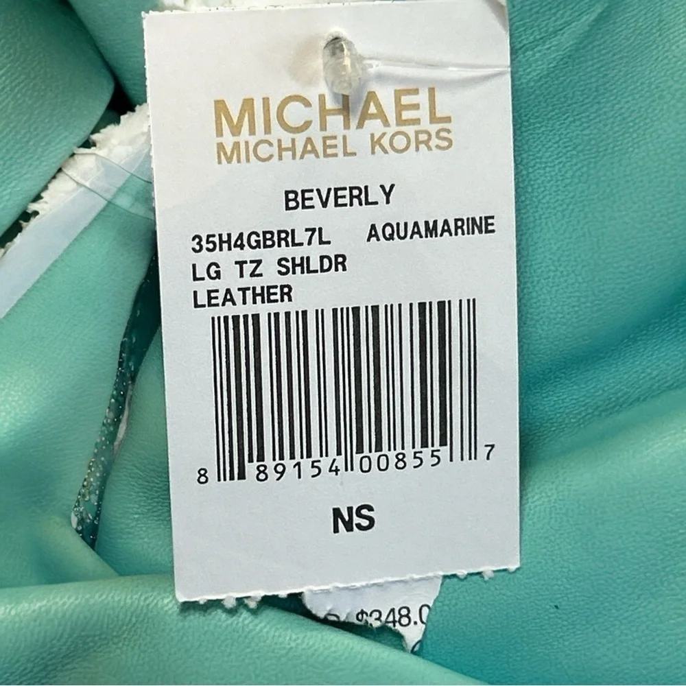 NWT Michael Kors Beverly Leather Shoulder Bag Large Aquamarine Minor Defect